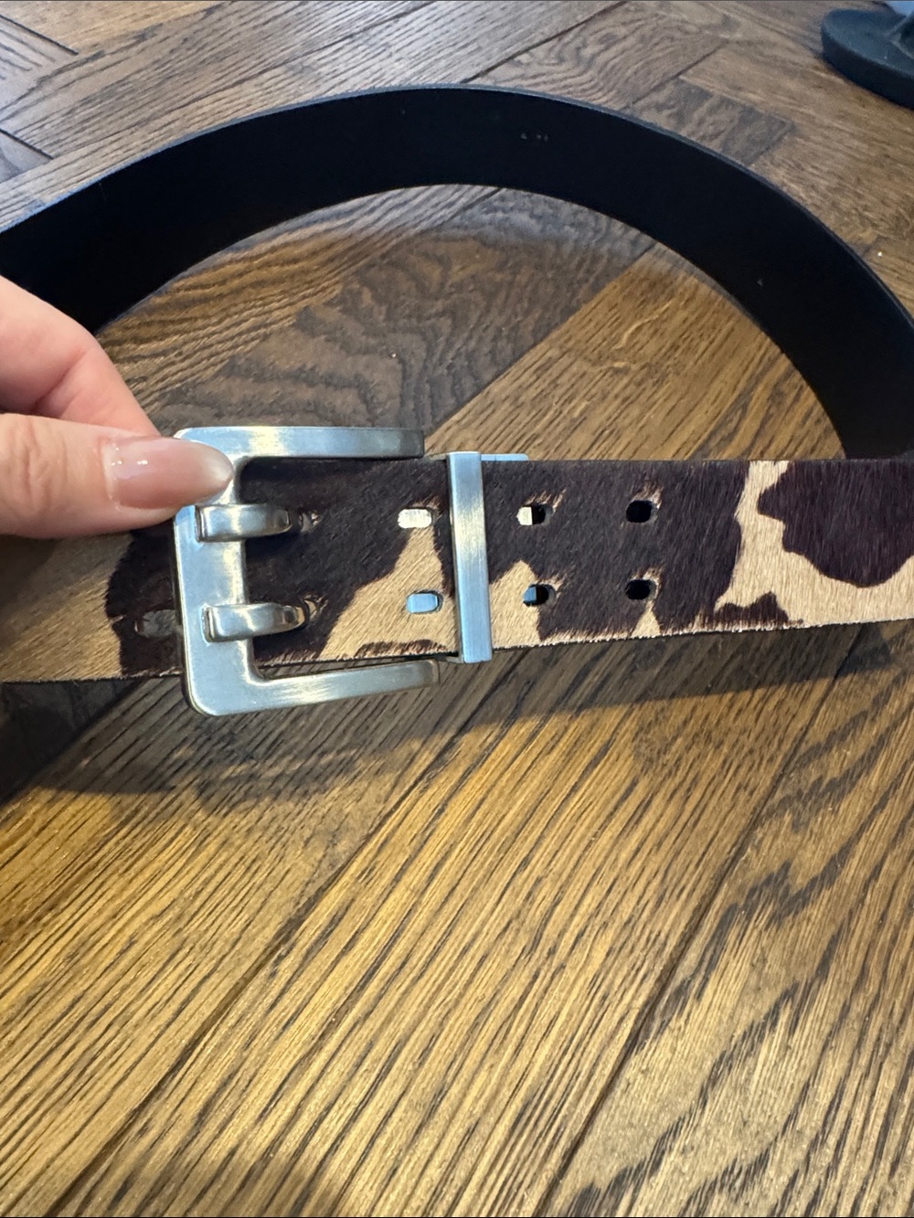 Vintage Calf Hair Cowhide Pattern Leather Belt - Brown/White size Large